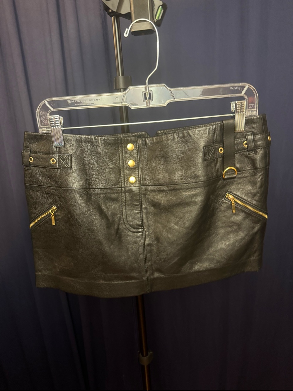 Y2K Marciano Black Genuine Leather Mini Skirt Size 6 Moto Biker